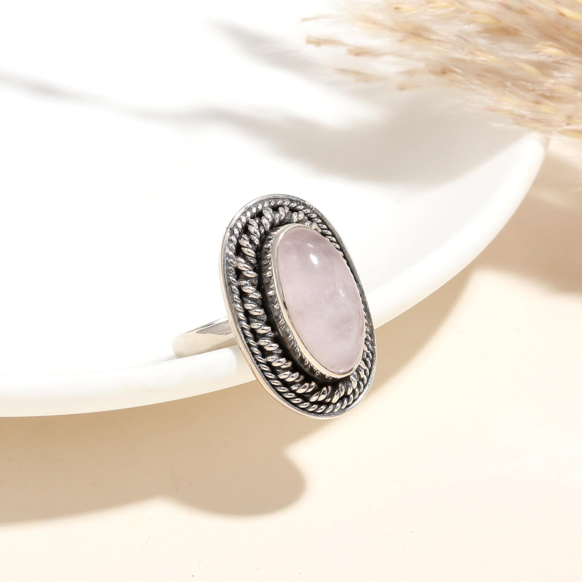 925 Silver Rose Quartz Ring