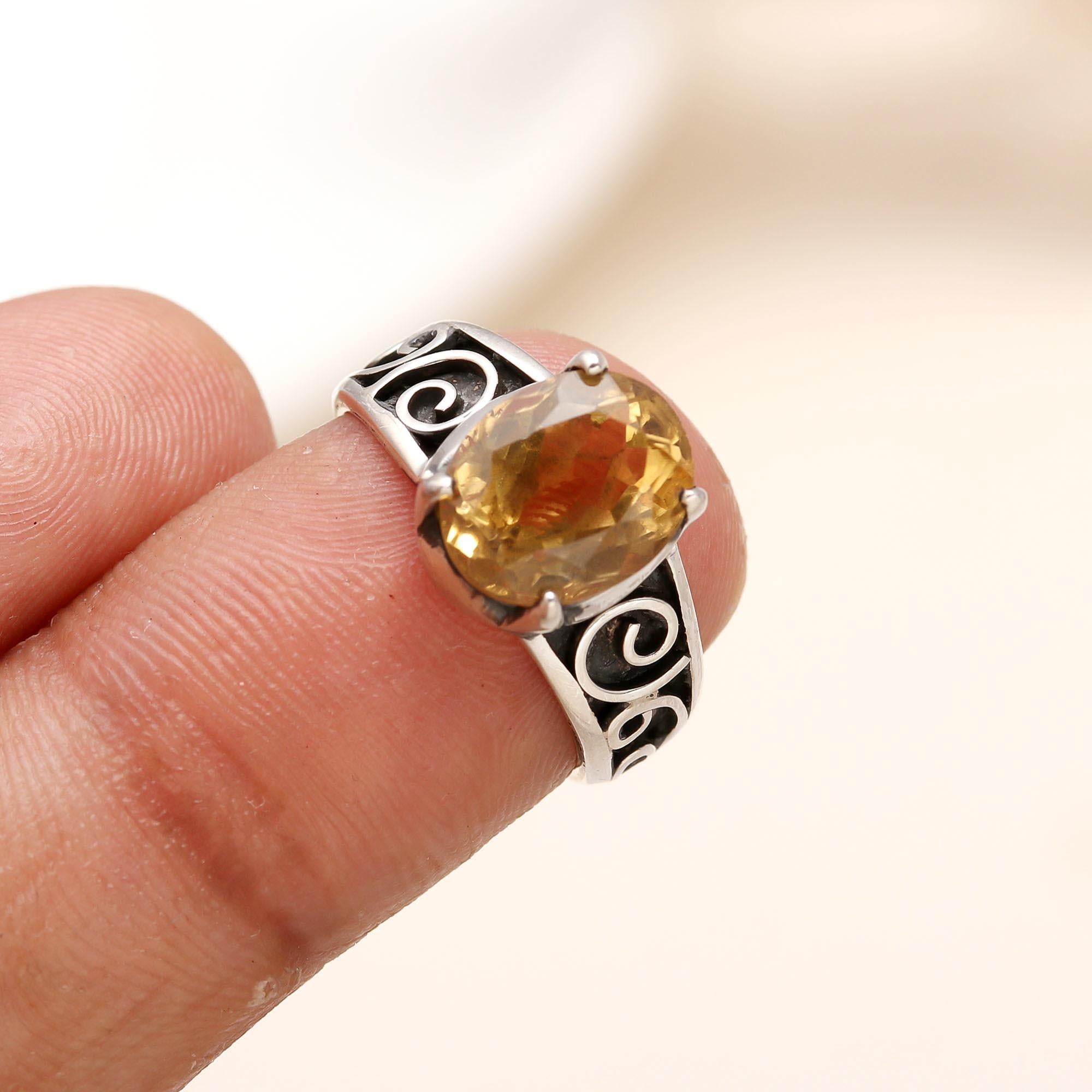 The Golden Scroll: Citrine & Silver Vintage Ring
