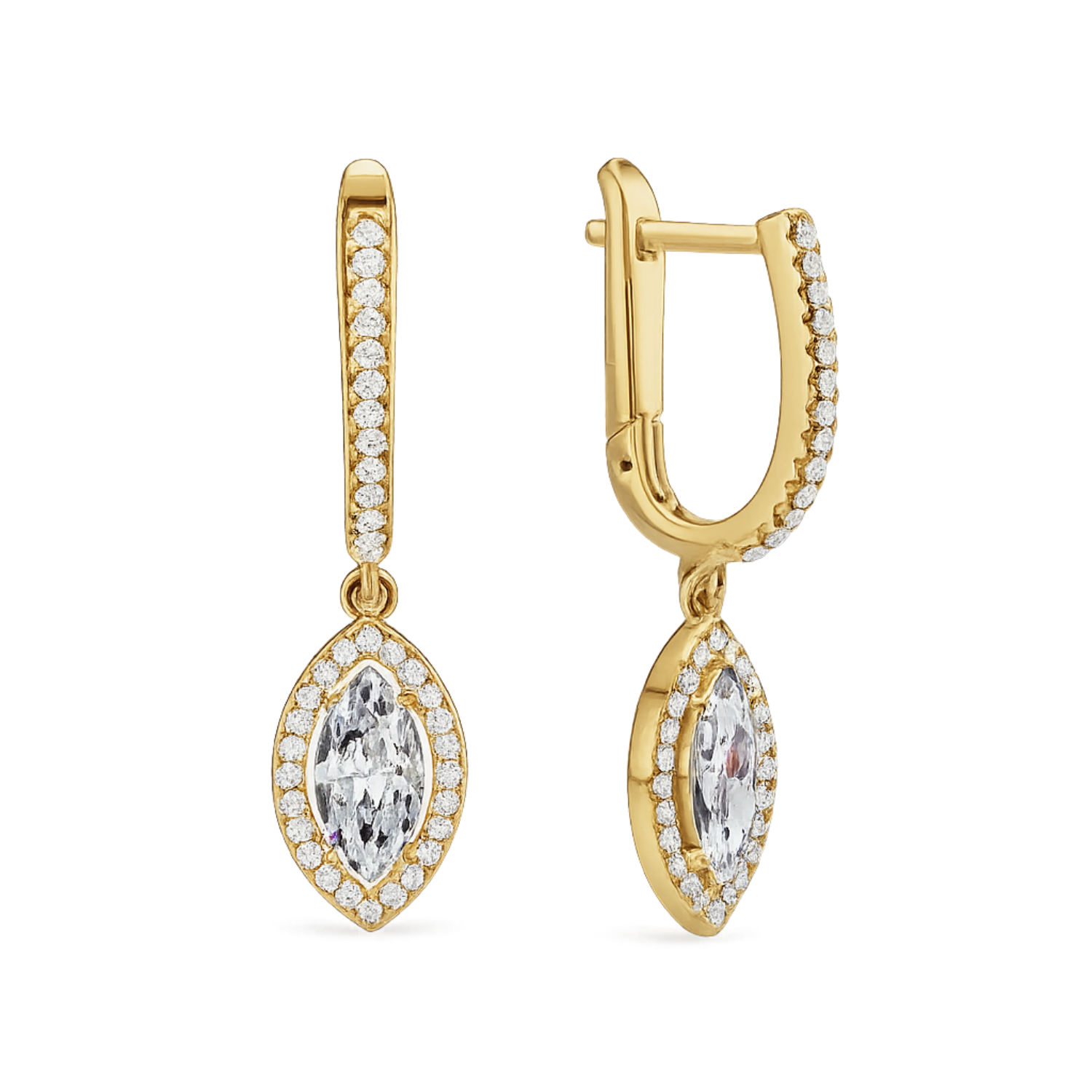 Marquise Diamond Earrings - 925 Sterling Silver Gold Plated