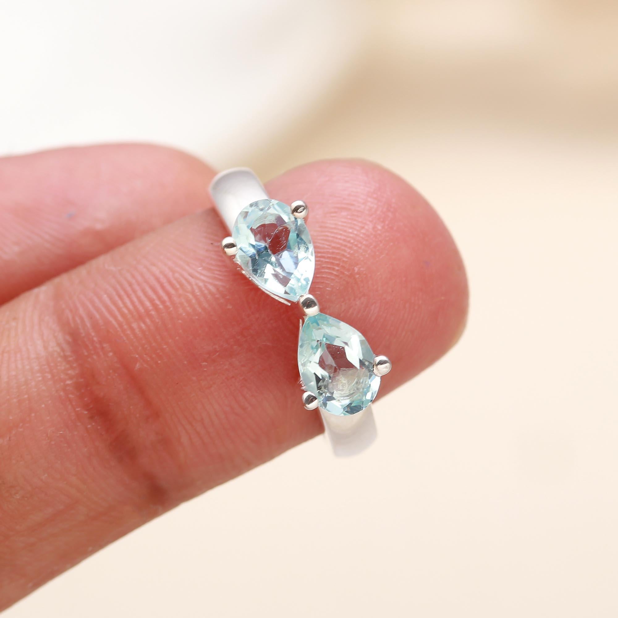 925 Silver Aquamarine Toi et Moi Ring