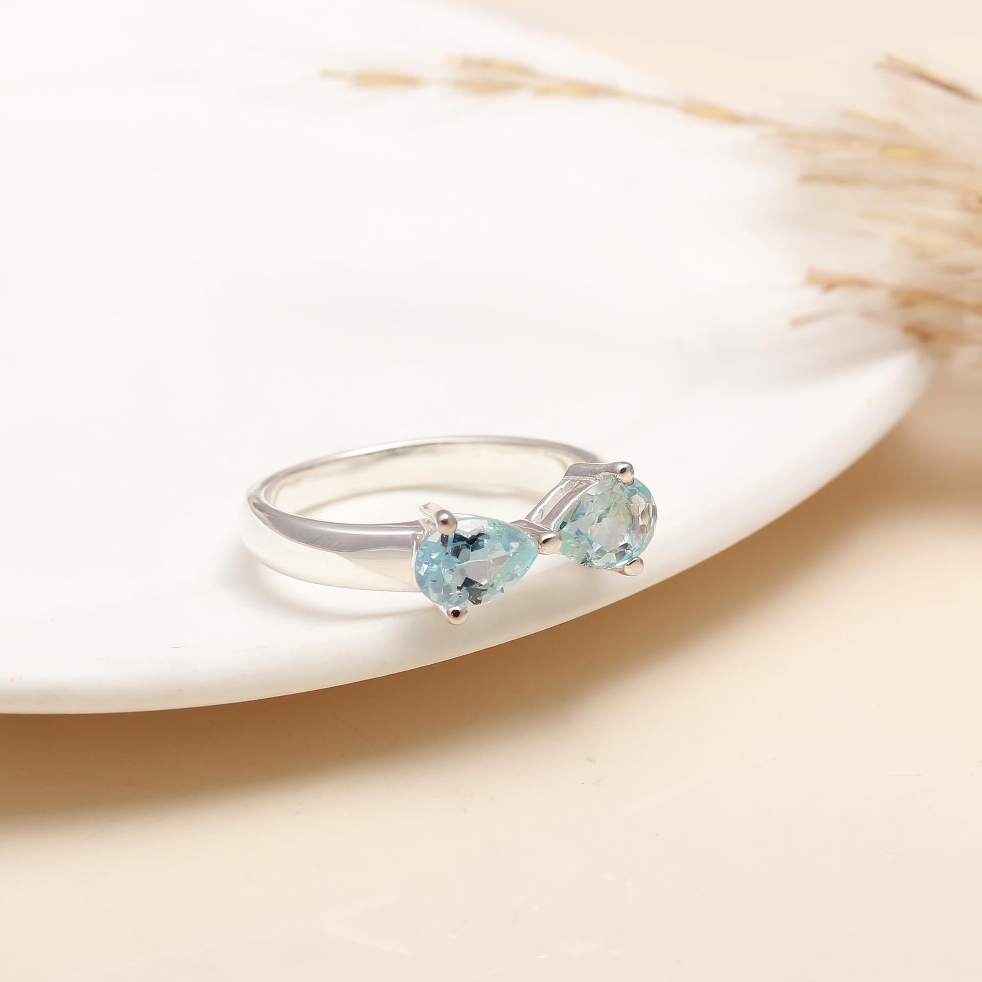 925 Silver Aquamarine Toi et Moi Ring