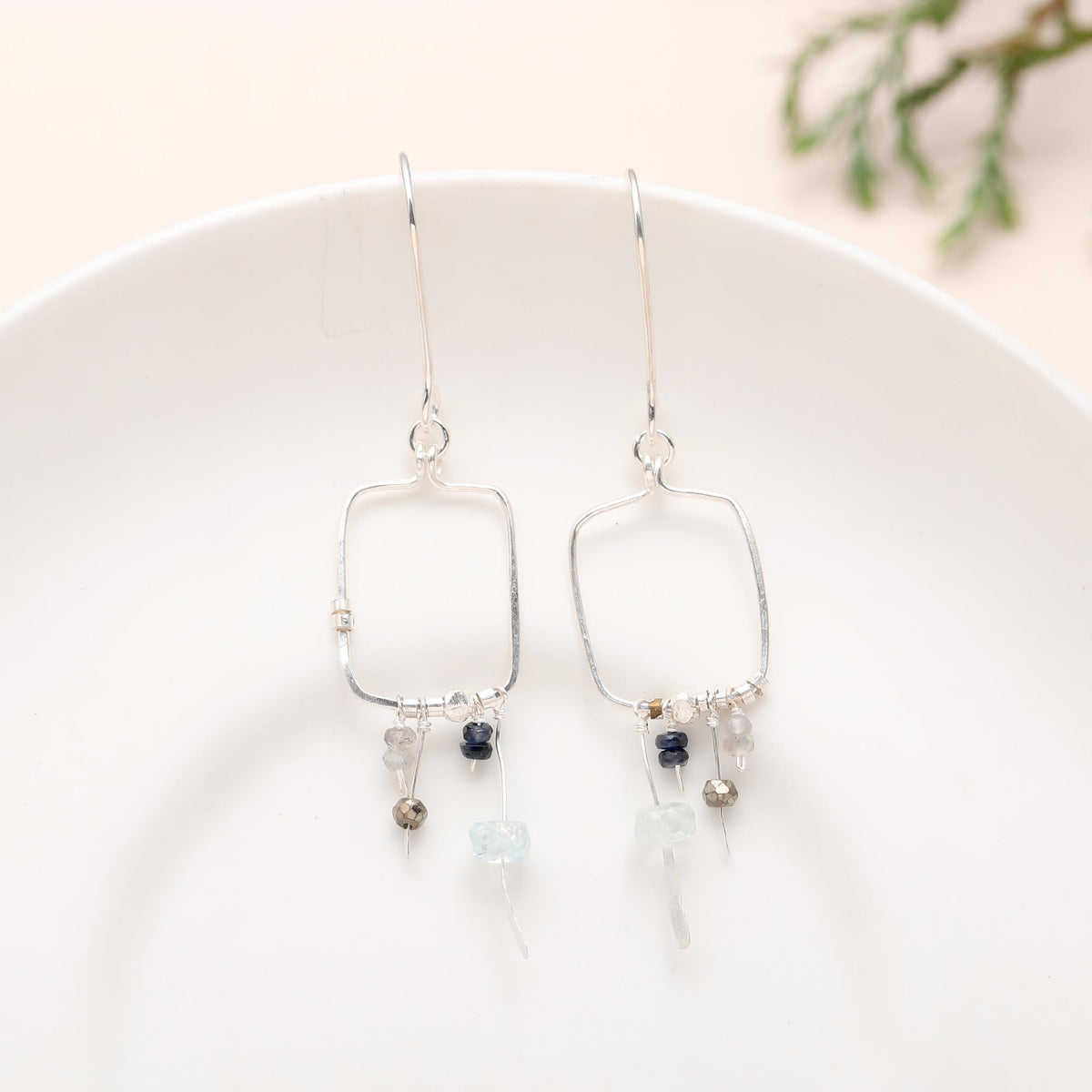 The Ethereal Mosaic: Beaded Silver Geometric Earrings