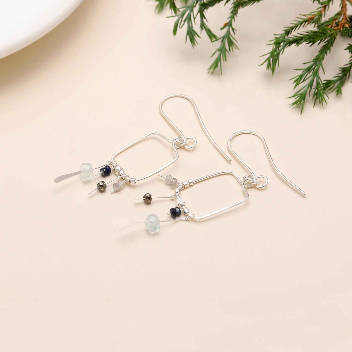 The Ethereal Mosaic: Beaded Silver Geometric Earrings