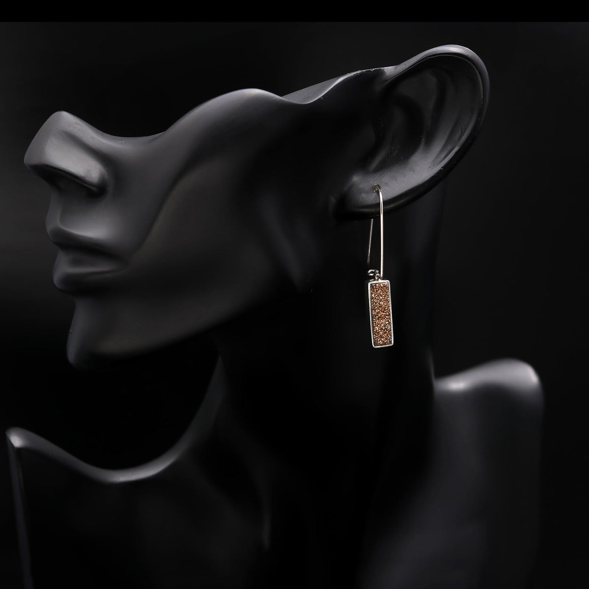 The Gilded Galaxy: Titanium Gold Drusy & Silver Bar Earrings
