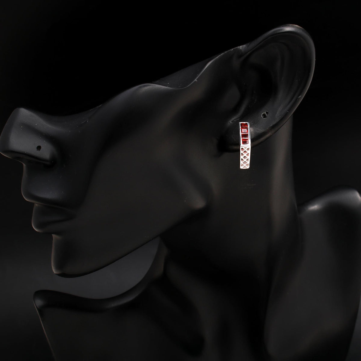 925 Silver Garnet Bar Stud Earrings