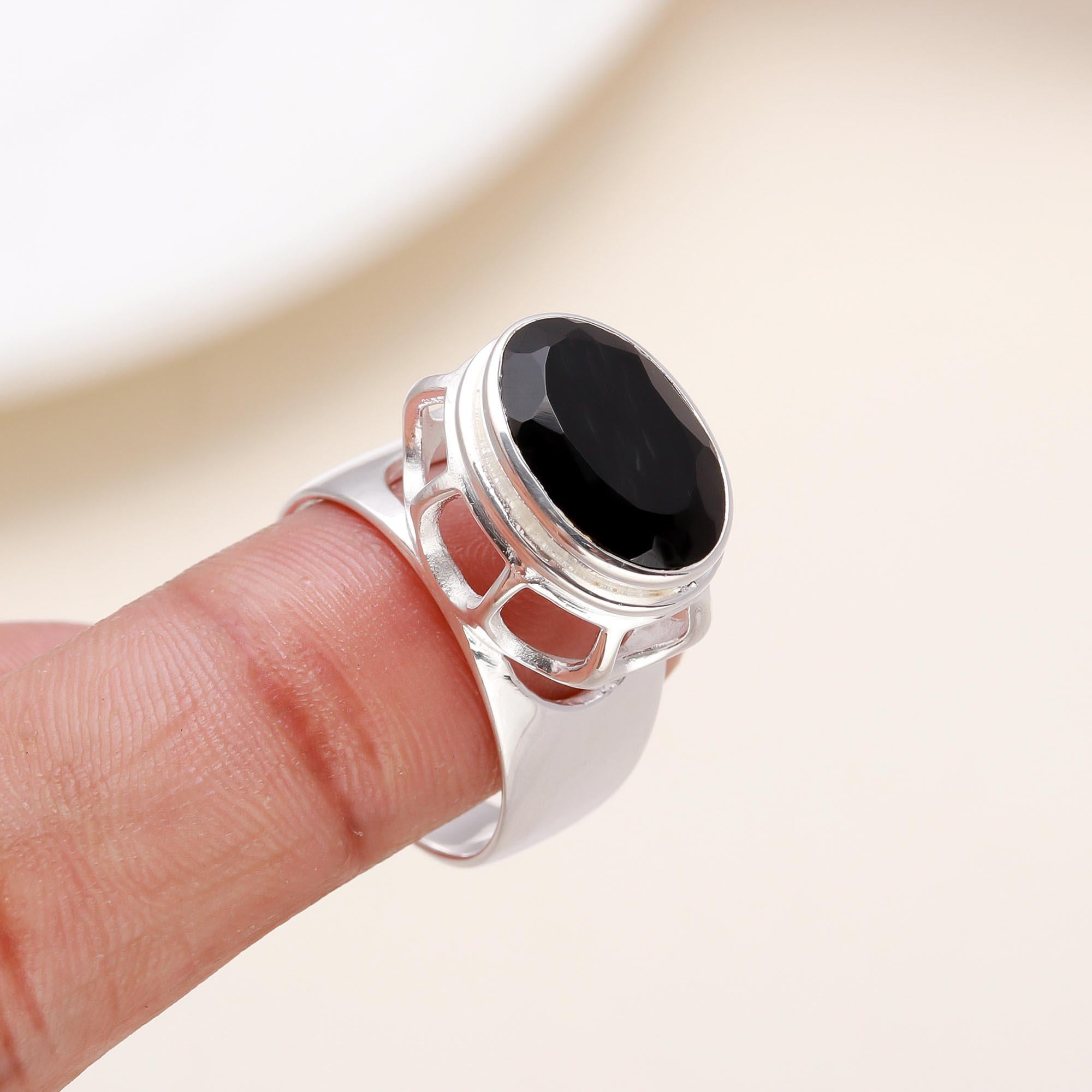 Handcrafted Black Onyx Sterling Silver Ring