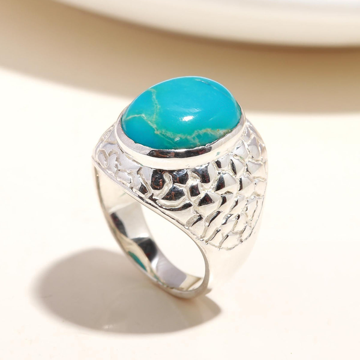 The Azure Terrain: Turquoise Textured Silver Ring