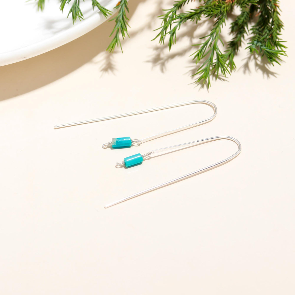 The Azure Horizon: Turquoise Cylinder & Silver Arch Earrings