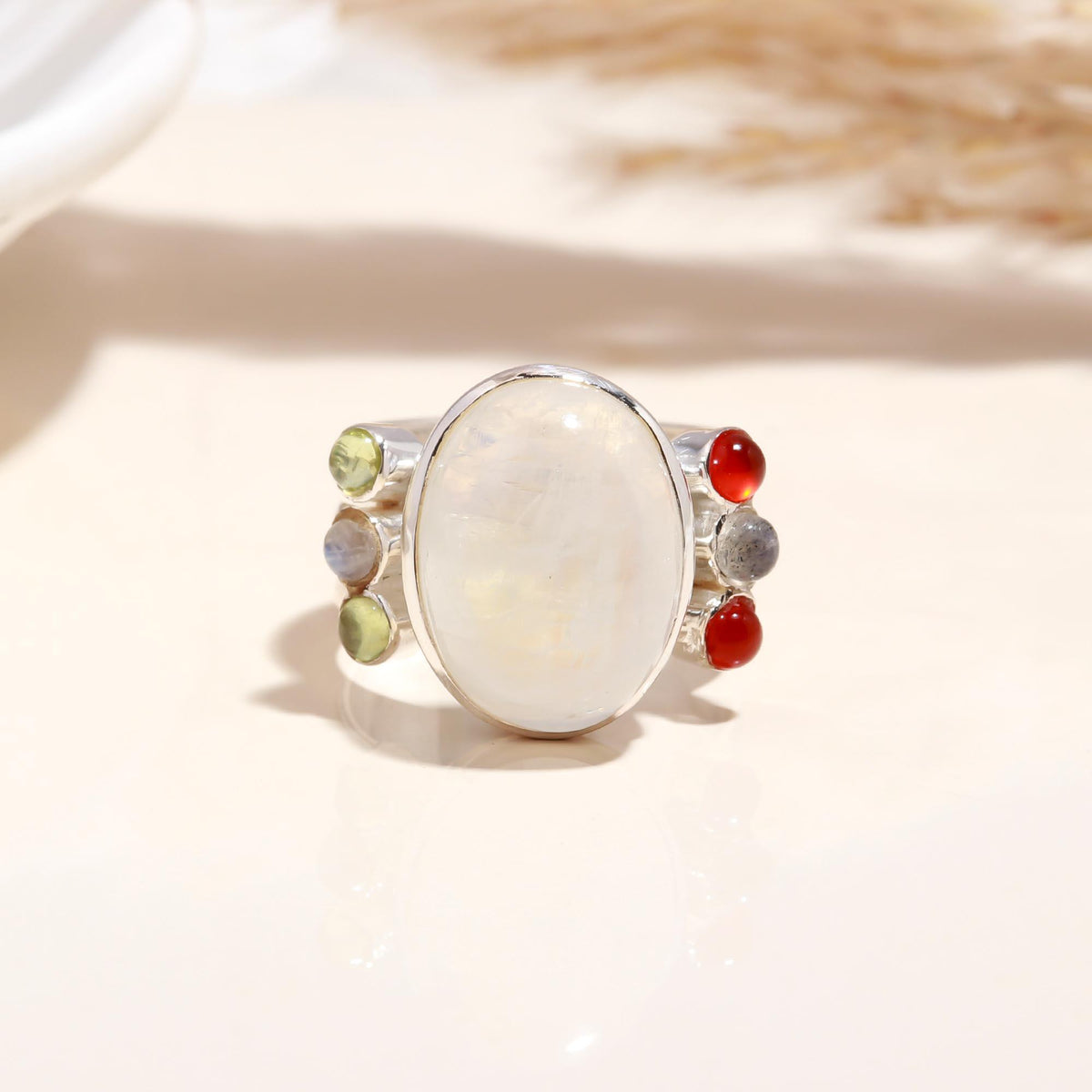 The Lunar Scroll: Grey Moonstone & Silver Filigree Ring
