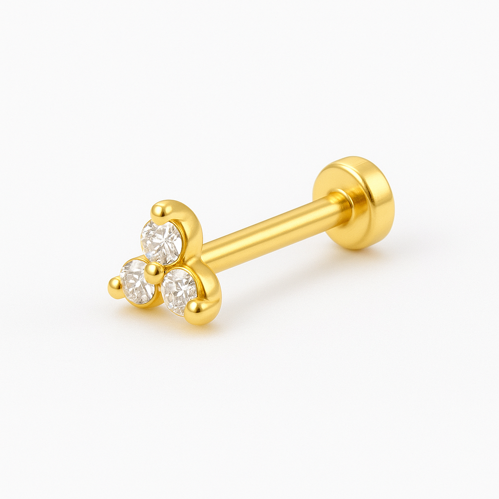 925 Sterling Silver Gold Plated Triangle Cluster Nose Pin