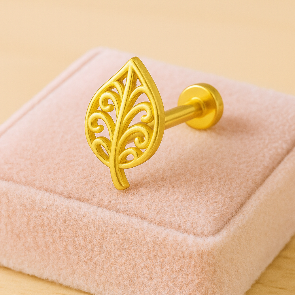 925 Sterling Silver Gold Plated Leaf Filigree Nose Pin