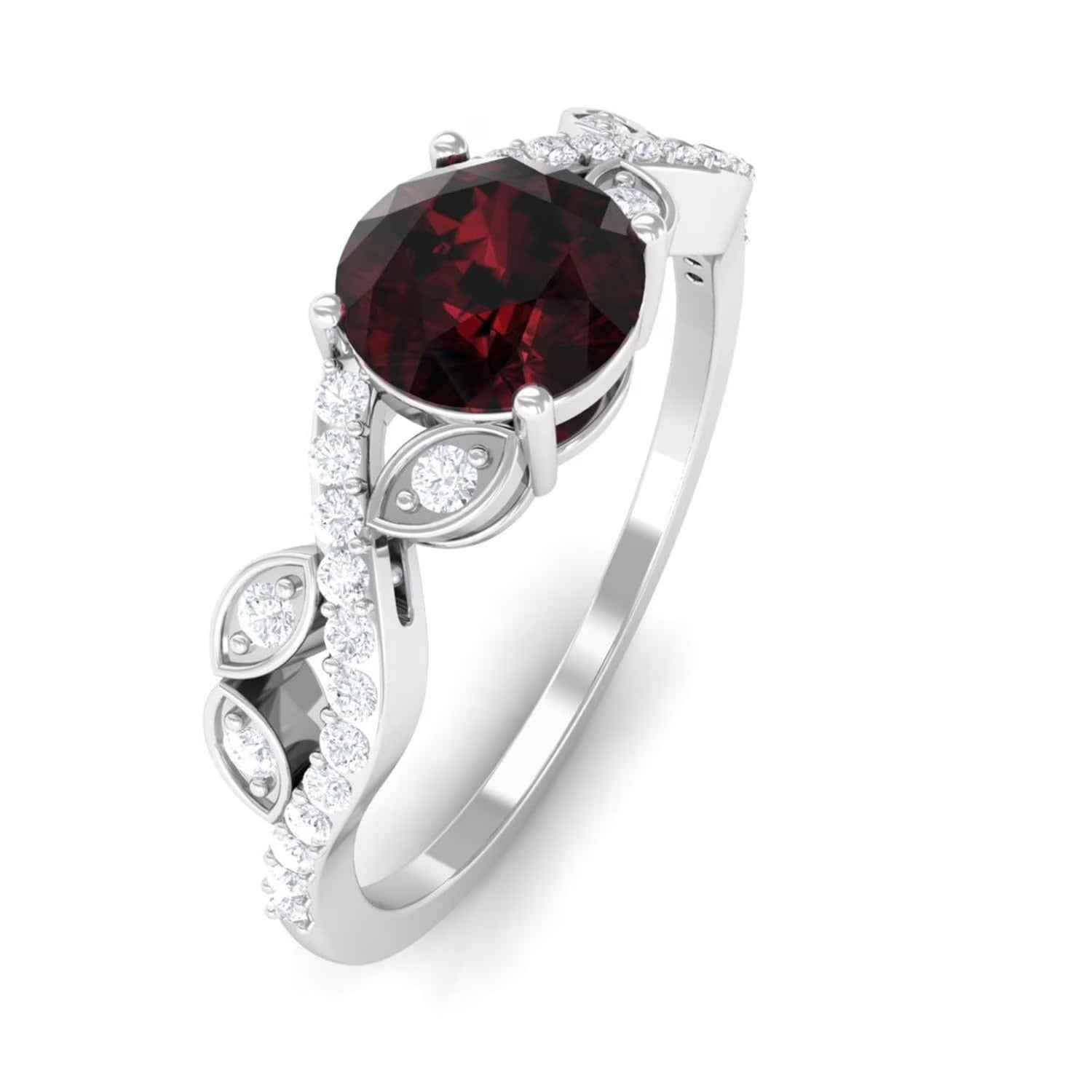 The Crimson Vine: Red Garnet & Moissanite Twist Ring