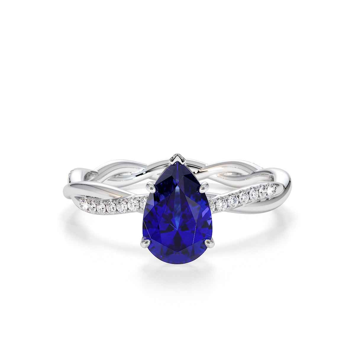 The Azure Drop: 1.00ct Pear Tanzanite Twisted Promise Ring