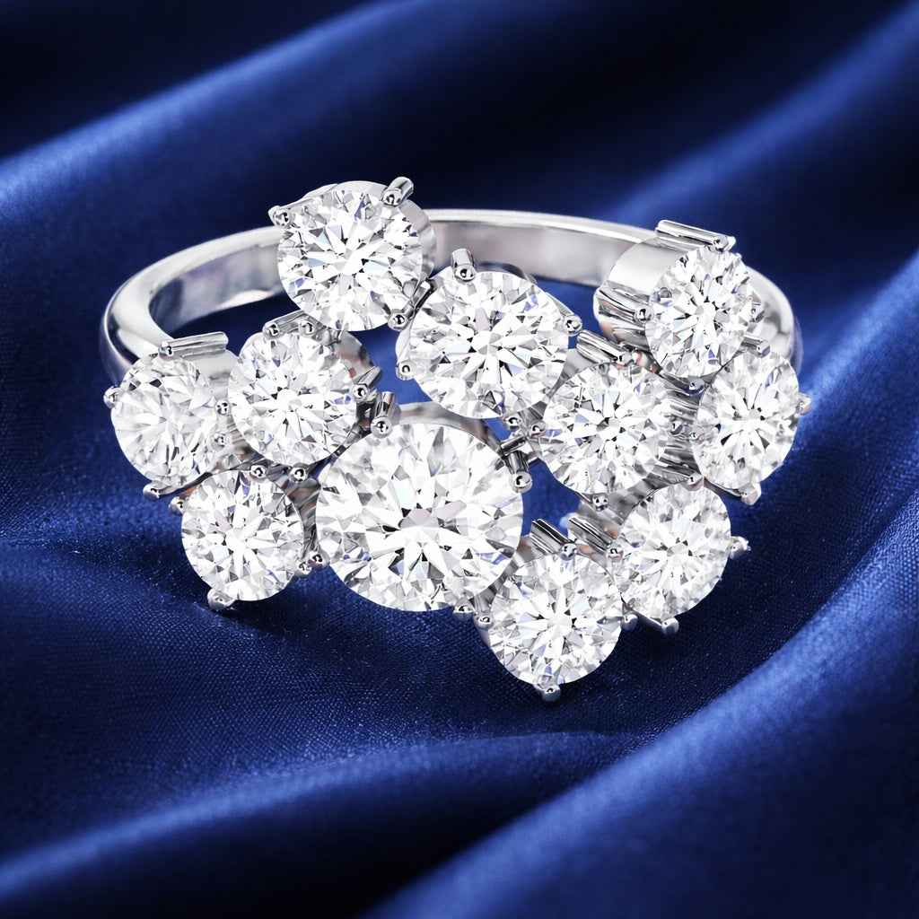 The Starlight Burst: 4.14ct Round Moissanite Cluster Statement Ring