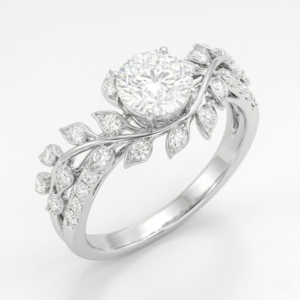 The Enchanted Vine: 2.20ct Round Moissanite Nature-Inspired Ring