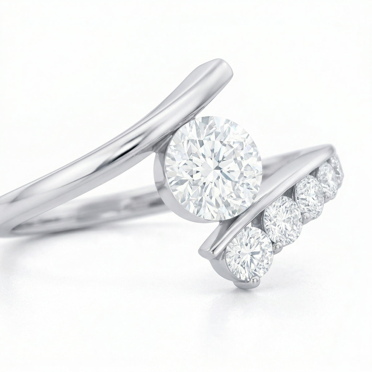 The Modern Bypass: 1.50ct Round Moissanite Asymmetrical Engagement Ring