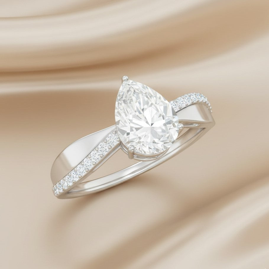 The Graceful Ribbon: 1.20ct Pear Moissanite Bypass Engagement Ring