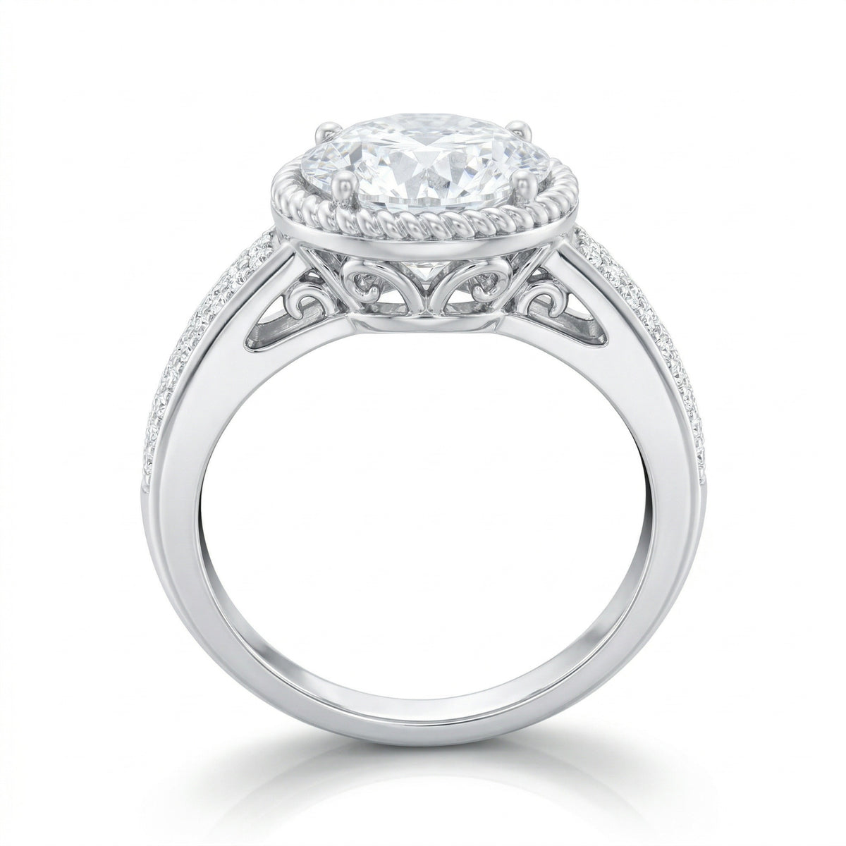 The Braided Elegance: 1.50ct Round Moissanite Rope Halo Ring