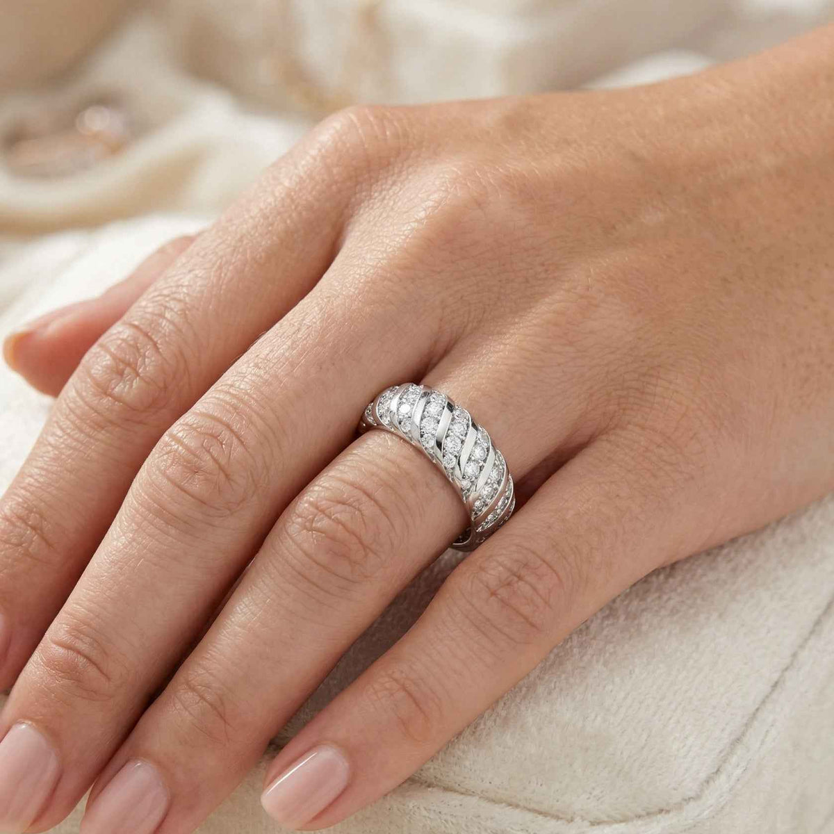 The Swirling Ribbon: 1.38ct Moissanite Dome Eternity Band