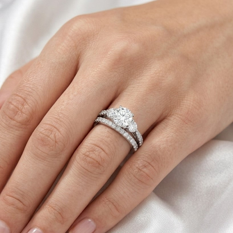 The Eternal Trinity: 3.50ct Round Moissanite 3-Stone Bridal Set