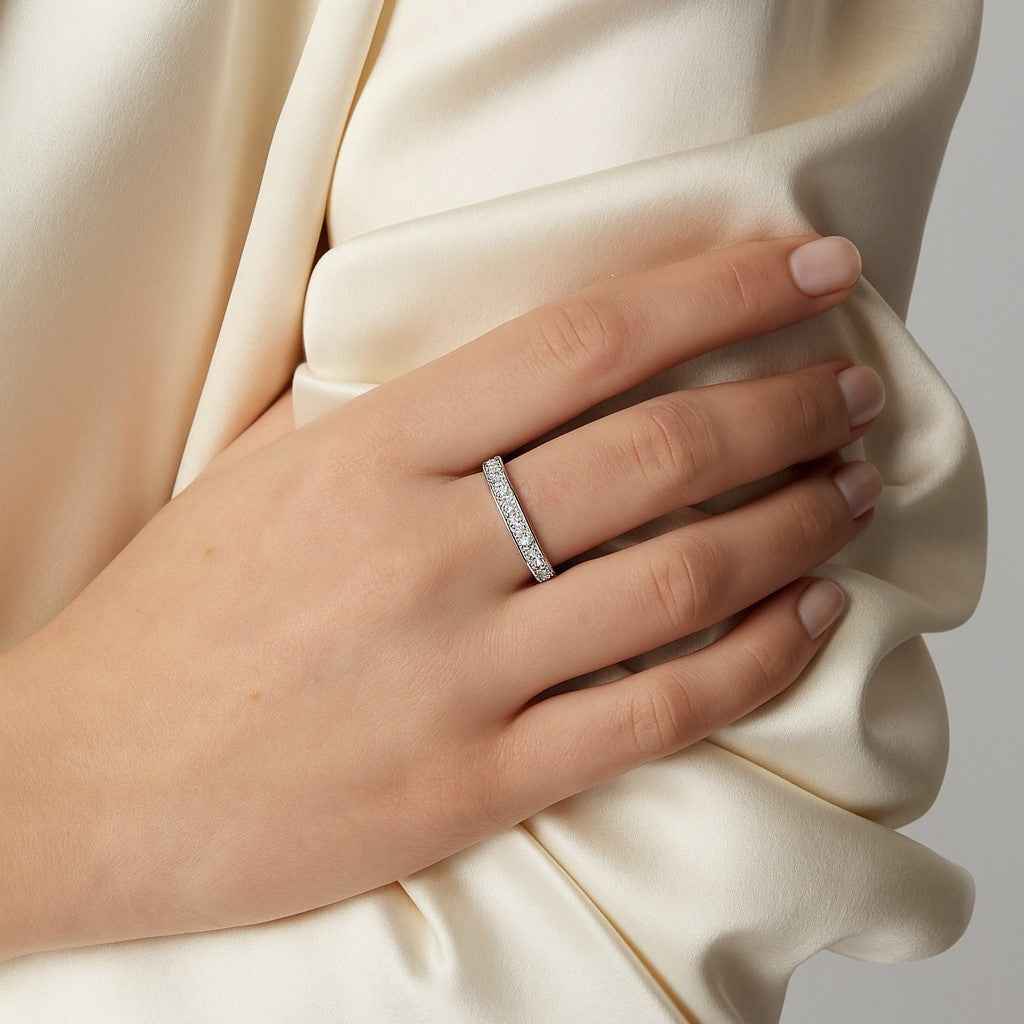 The Eternal Glow: 0.46ct Moissanite Pavé Stackable Band