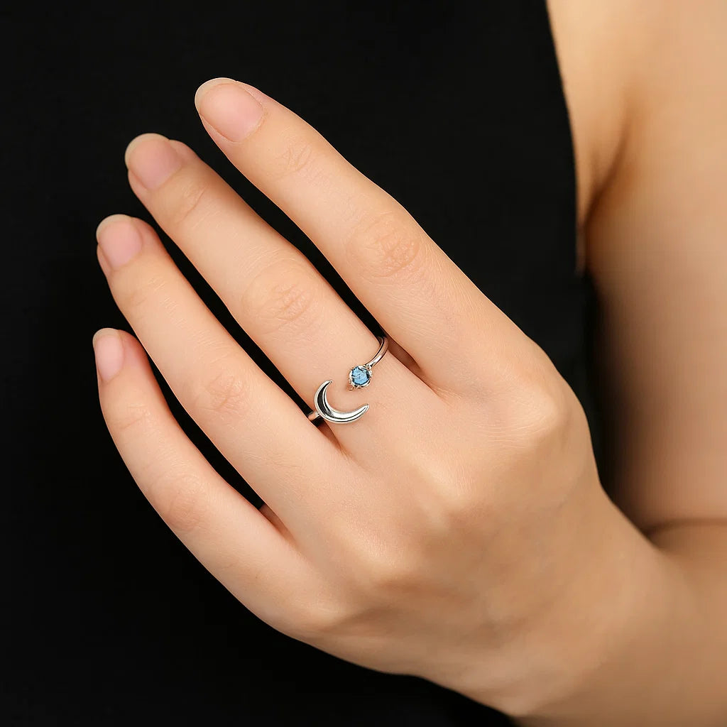 The Lunar Tide: Turquoise & Silver Crescent Ring