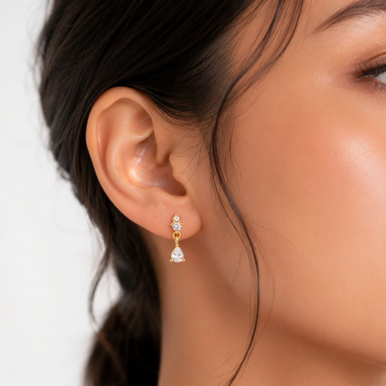 Teardrop Drop Flat Back Studs CZ Dangle Earrings – Sterling Silver