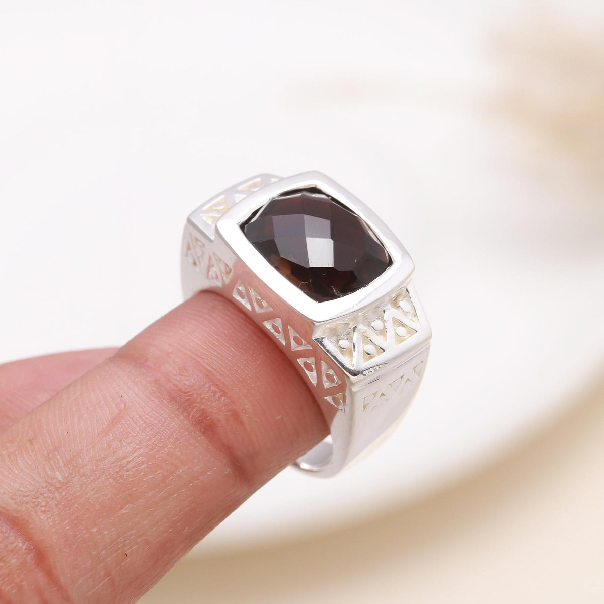 The Bronze Architect: Smoky Quartz Ring