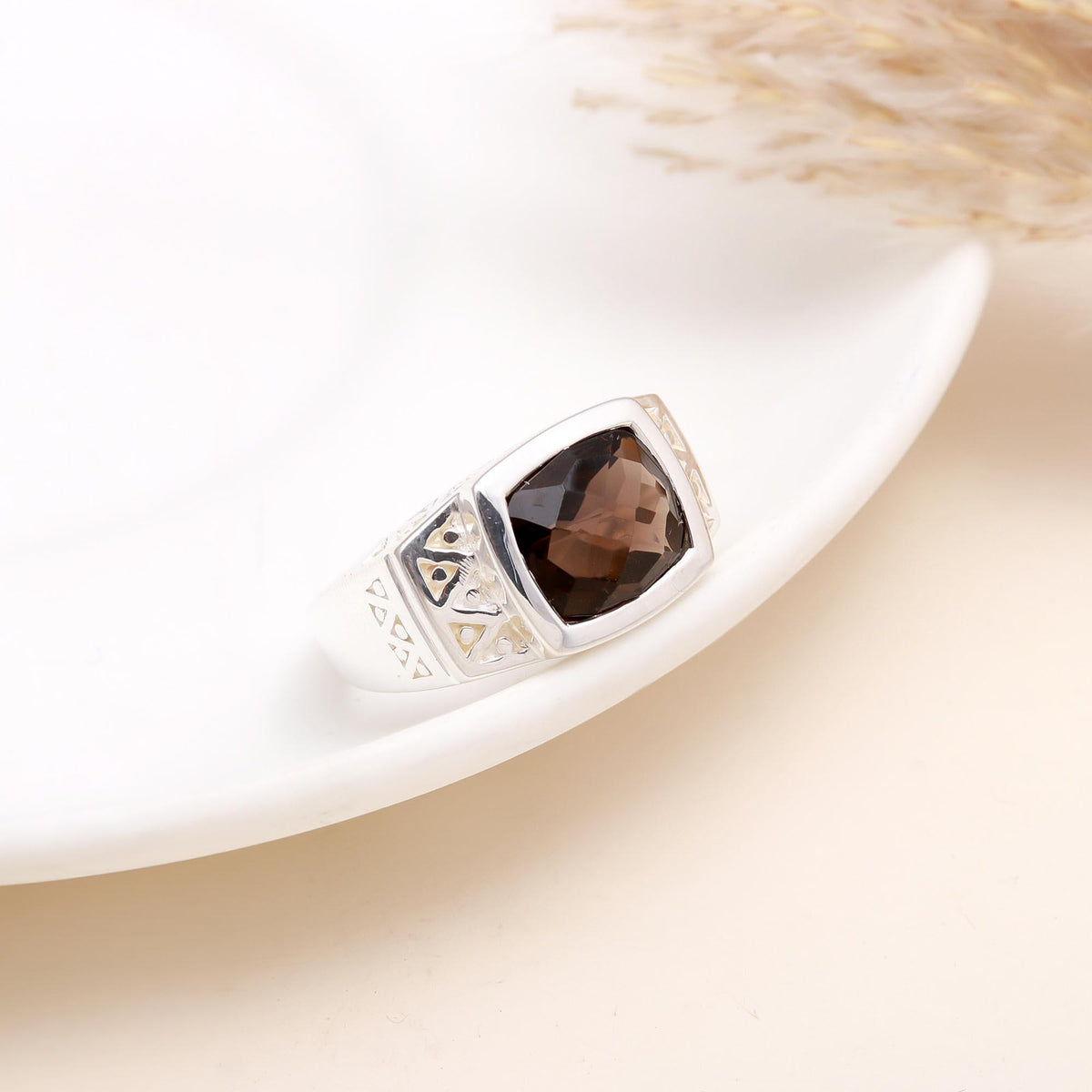 The Bronze Architect: Smoky Quartz Ring
