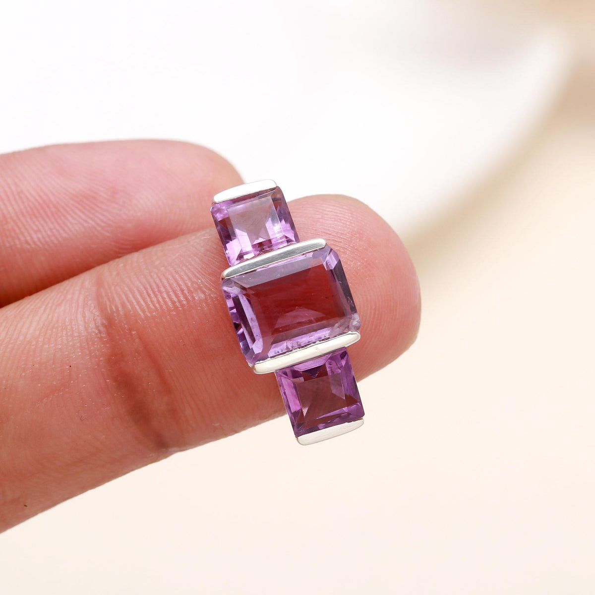 The Amethyst Trilogy: Modern Three Stone Ring