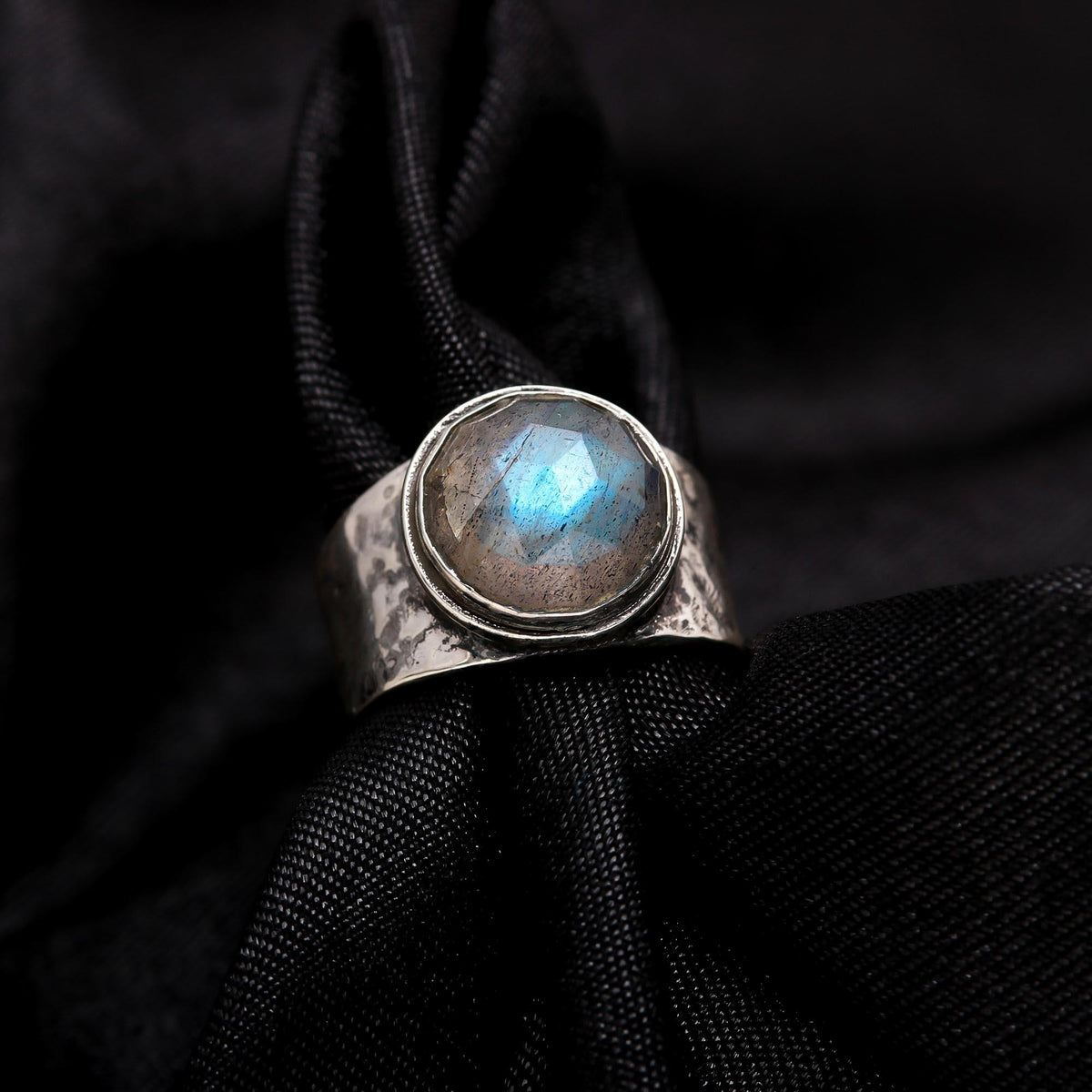 The Ancient Shield: Wide Hammered Silver Ring