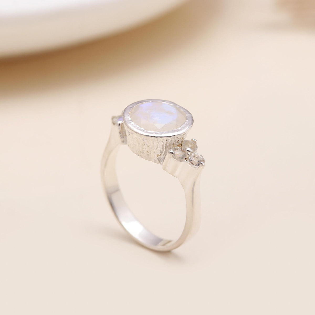 The Lunar Bark: Textured Three Stone Ring