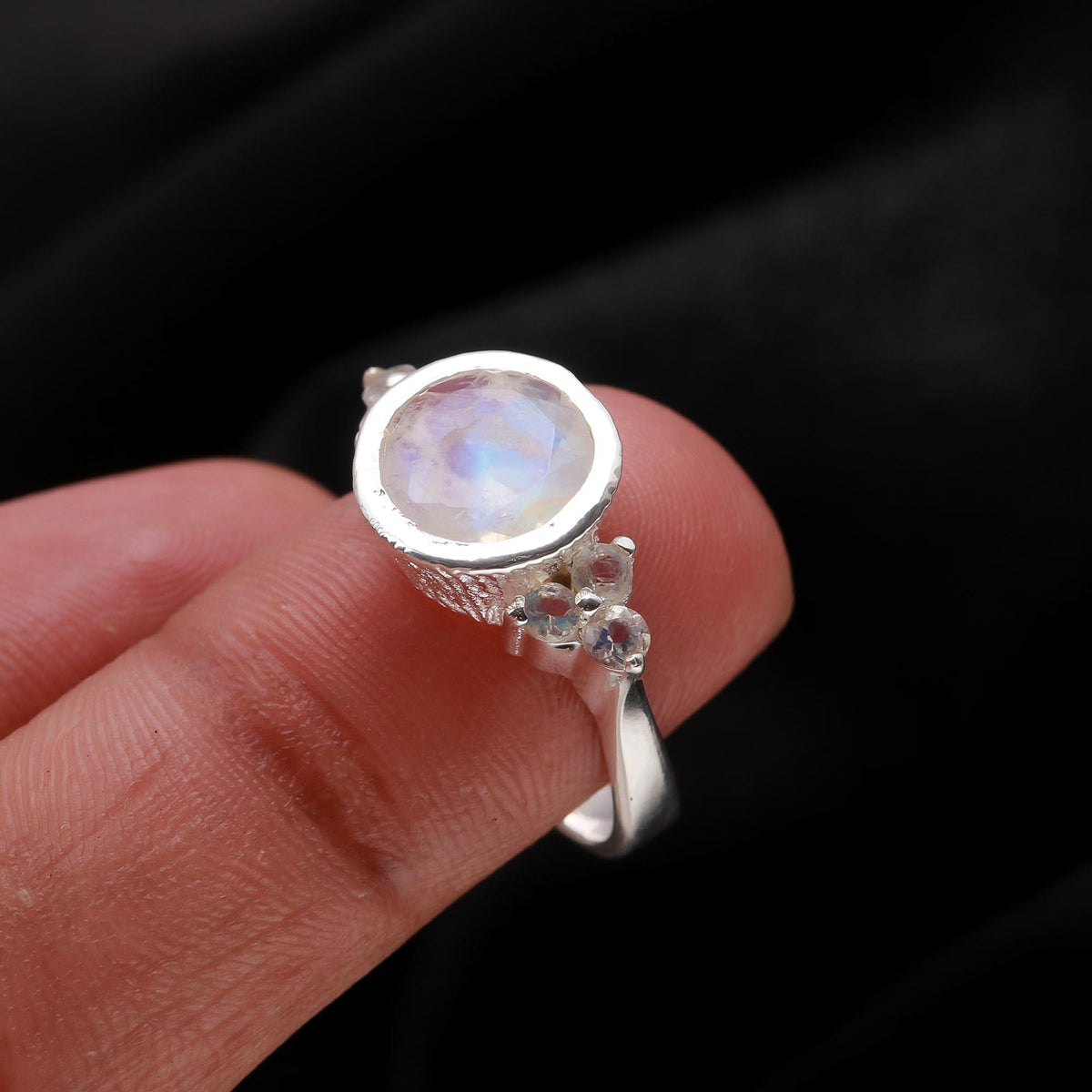 The Lunar Bark: Textured Three Stone Ring
