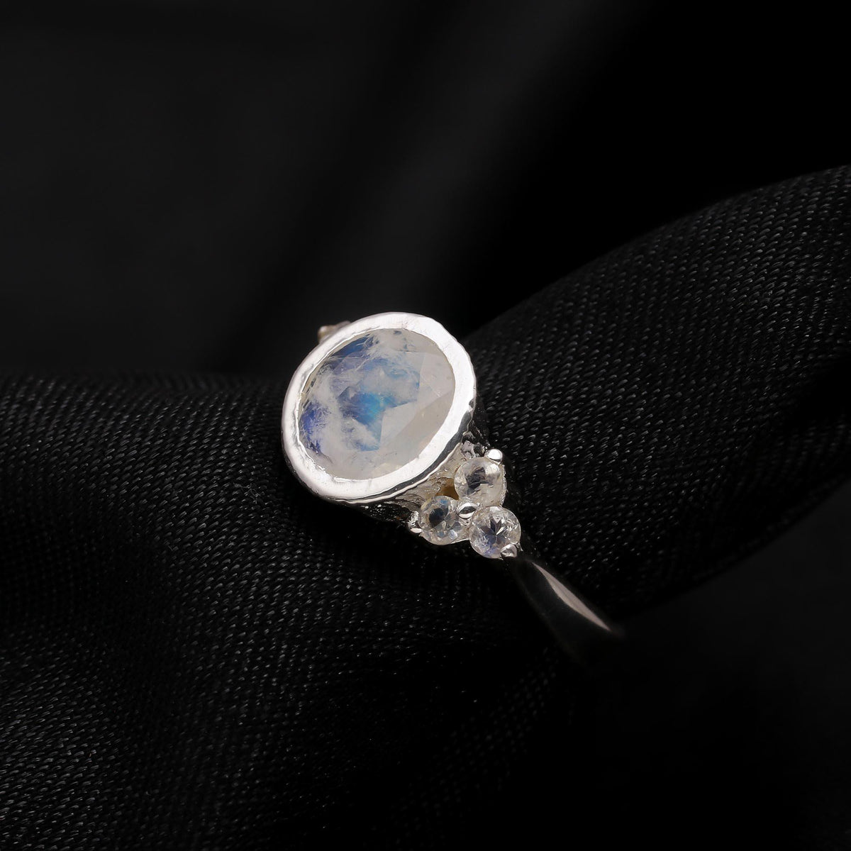 The Lunar Bark: Textured Three Stone Ring