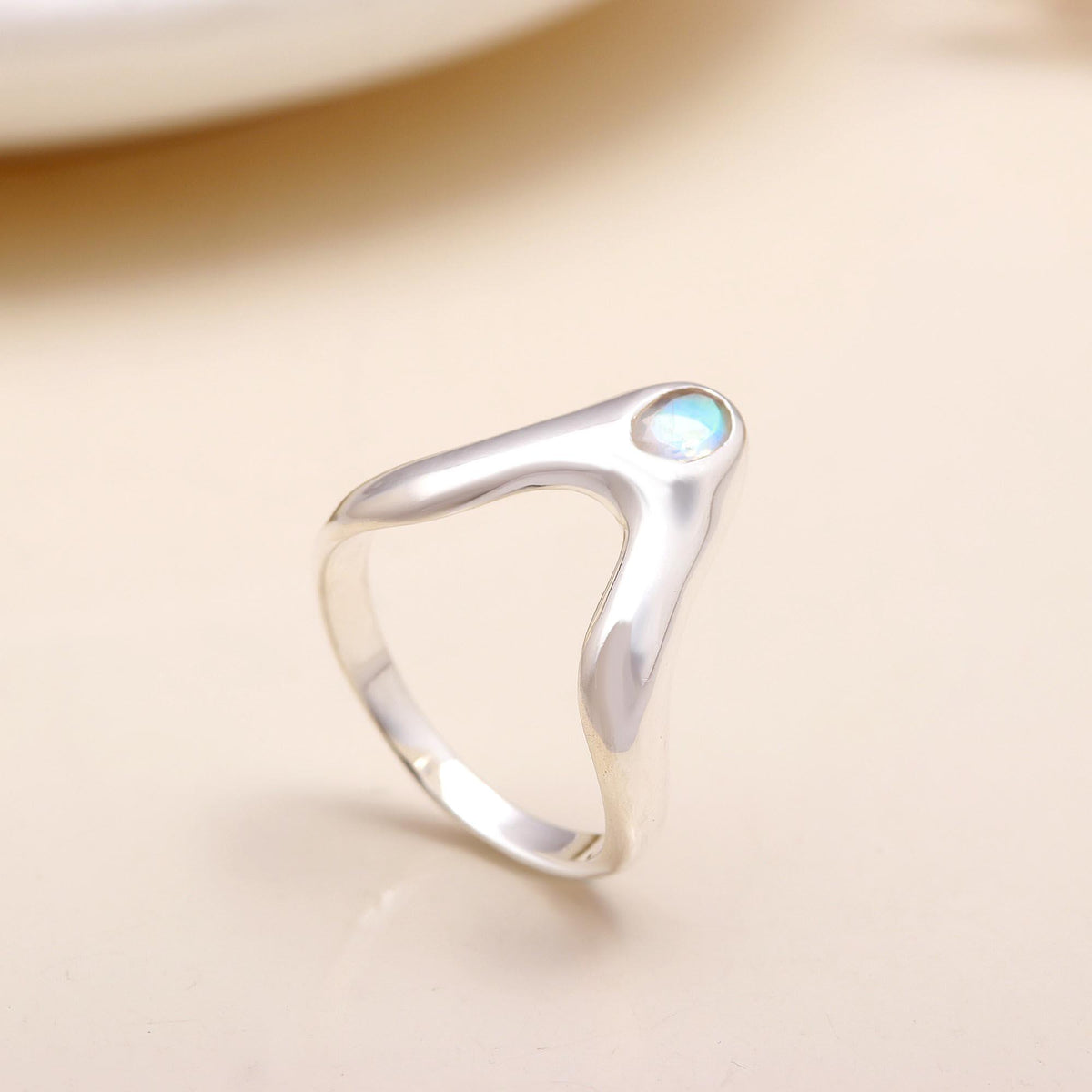 The Lunar Chevron: Moonstone Chevron Peak Ring
