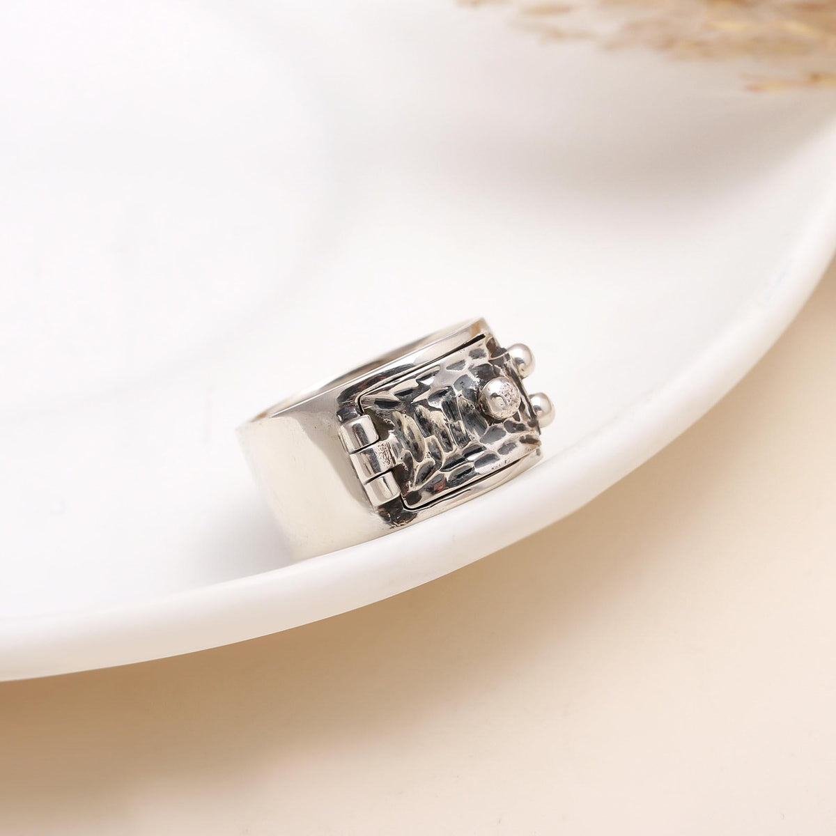 The Secret Keeper: Hammered Silver Locket Ring