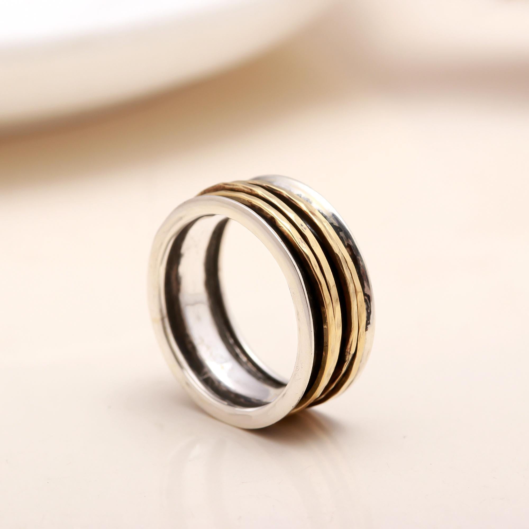 The Mixed Metal Spinner: Concave Multi-Band Meditation Ring