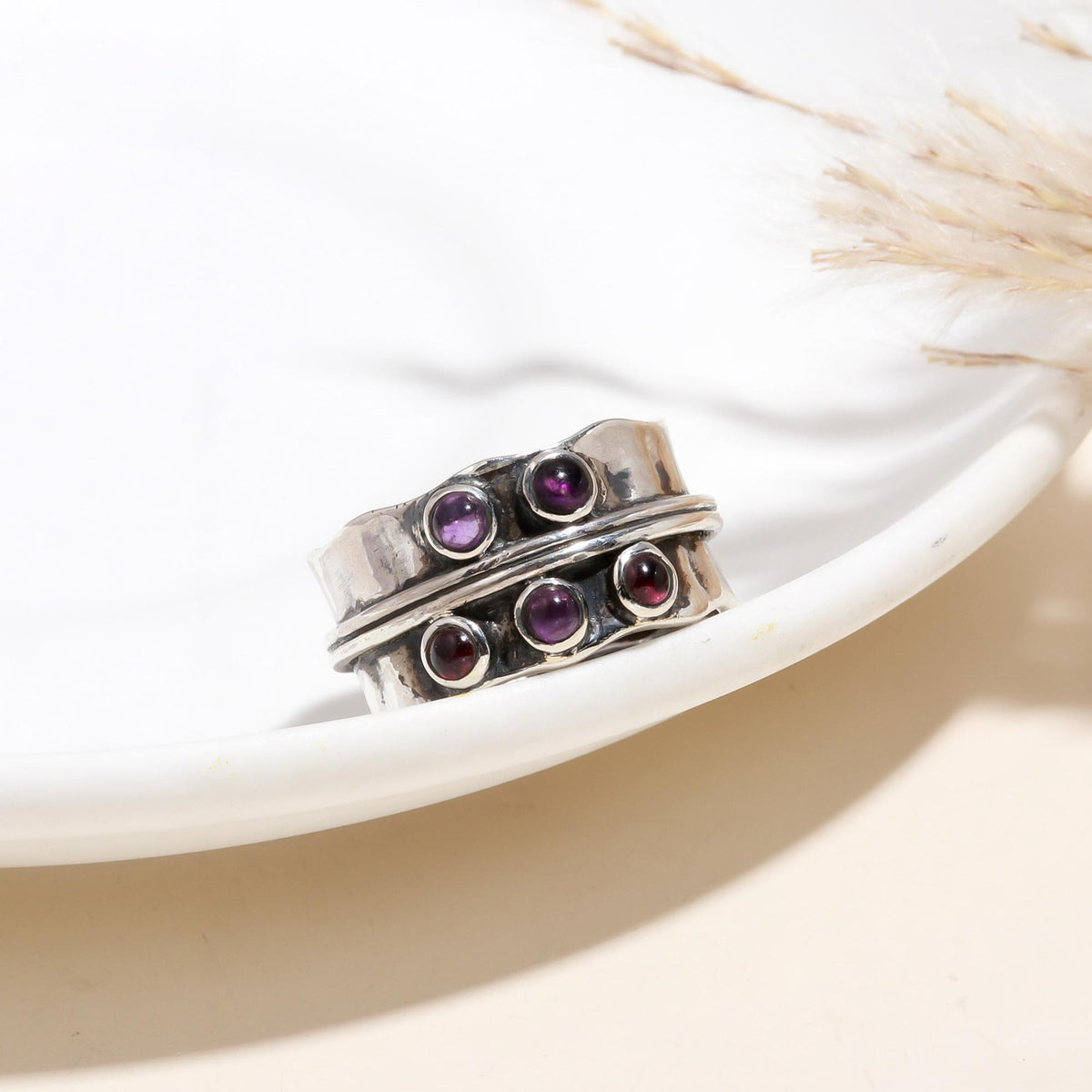 The Mystic Orbit: Wide Textured Spinner Ring