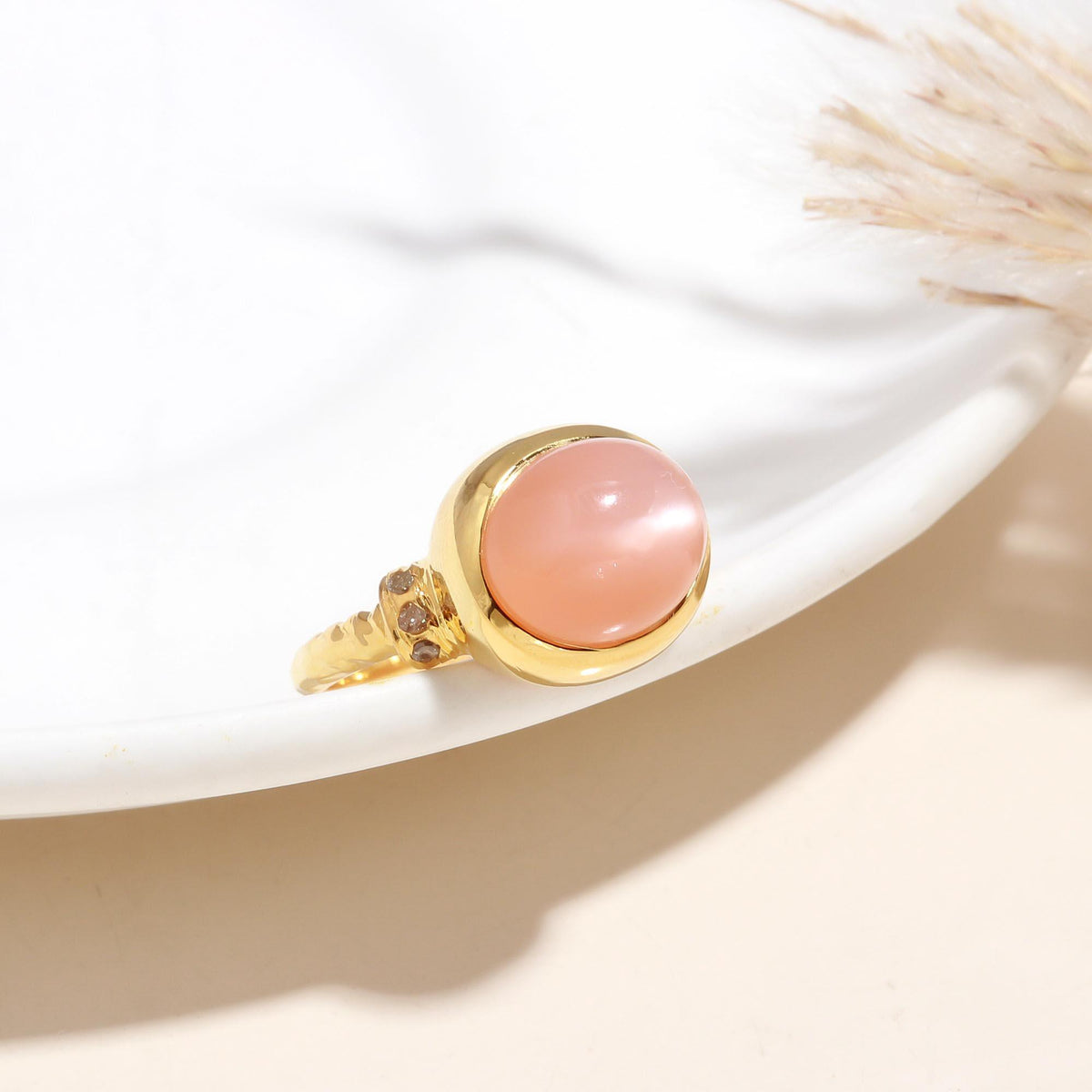 The Pink Elegance: Gold Peach Moonstone Ring