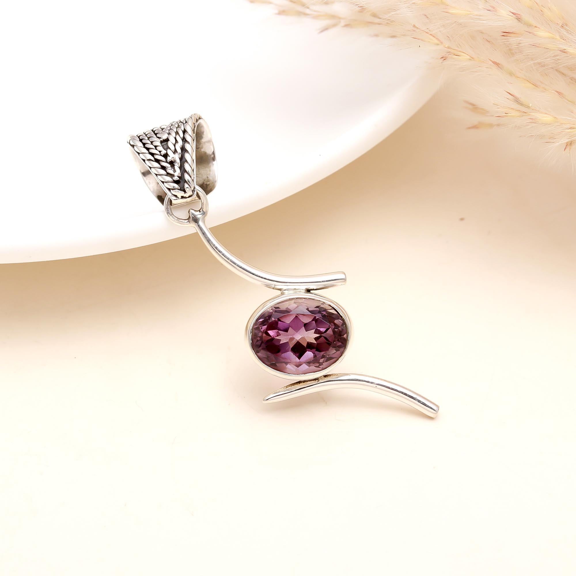 The Modern Wave: Amethyst Articulated Silver Pendant