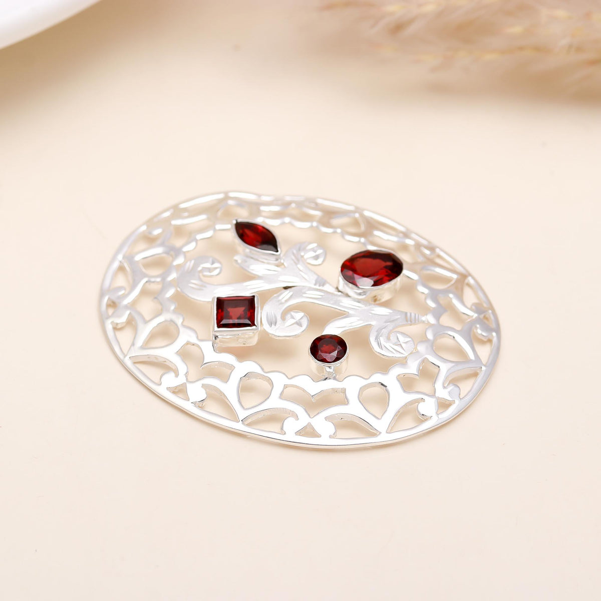 The Vintage Filigree: Multi-Shape Red Garnet Medallion Pendant