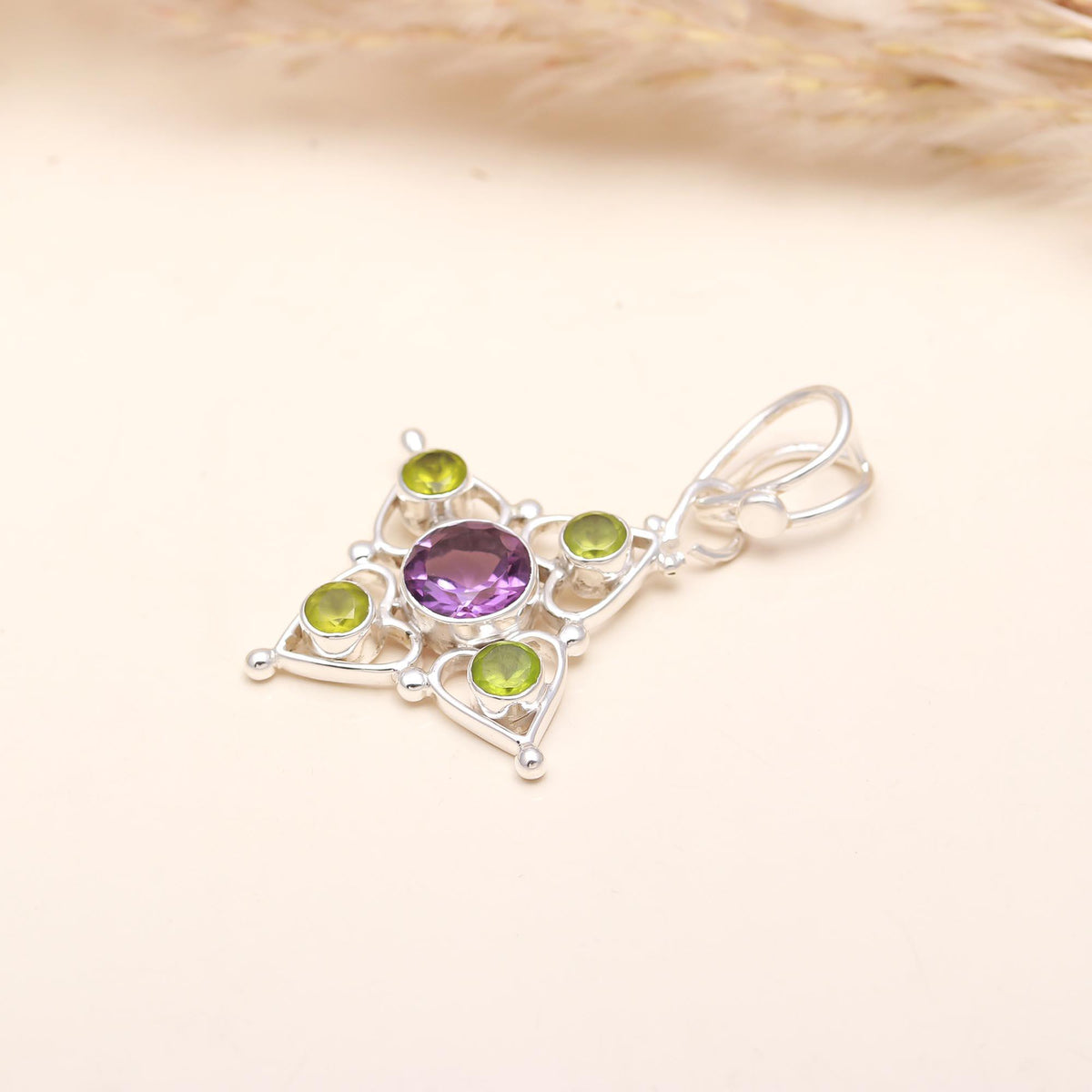 The Violet Garden: Amethyst & Peridot Cross Pendant