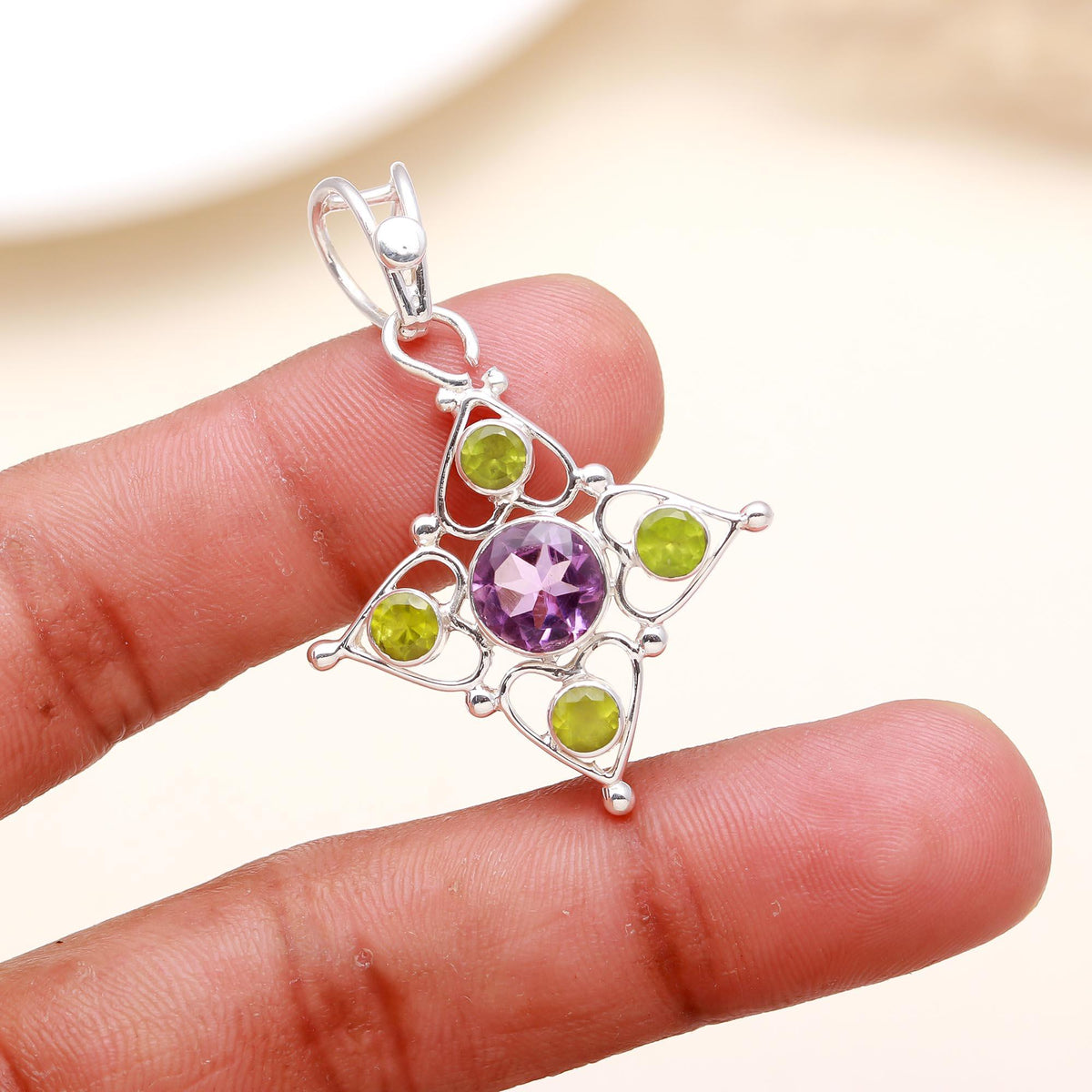 The Violet Garden: Amethyst & Peridot Cross Pendant