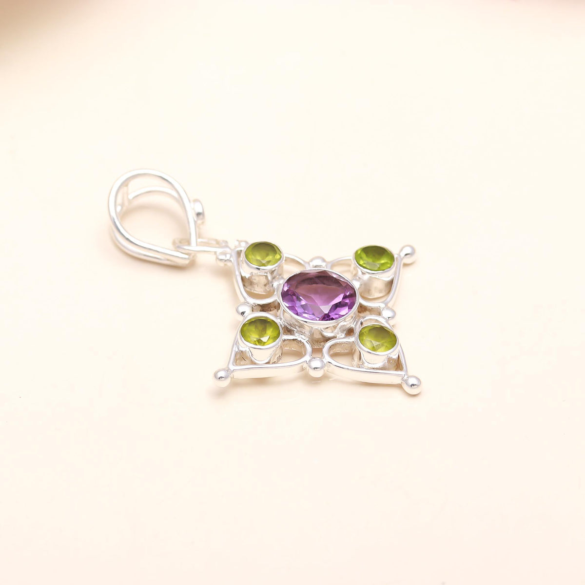 The Violet Garden: Amethyst & Peridot Cross Pendant