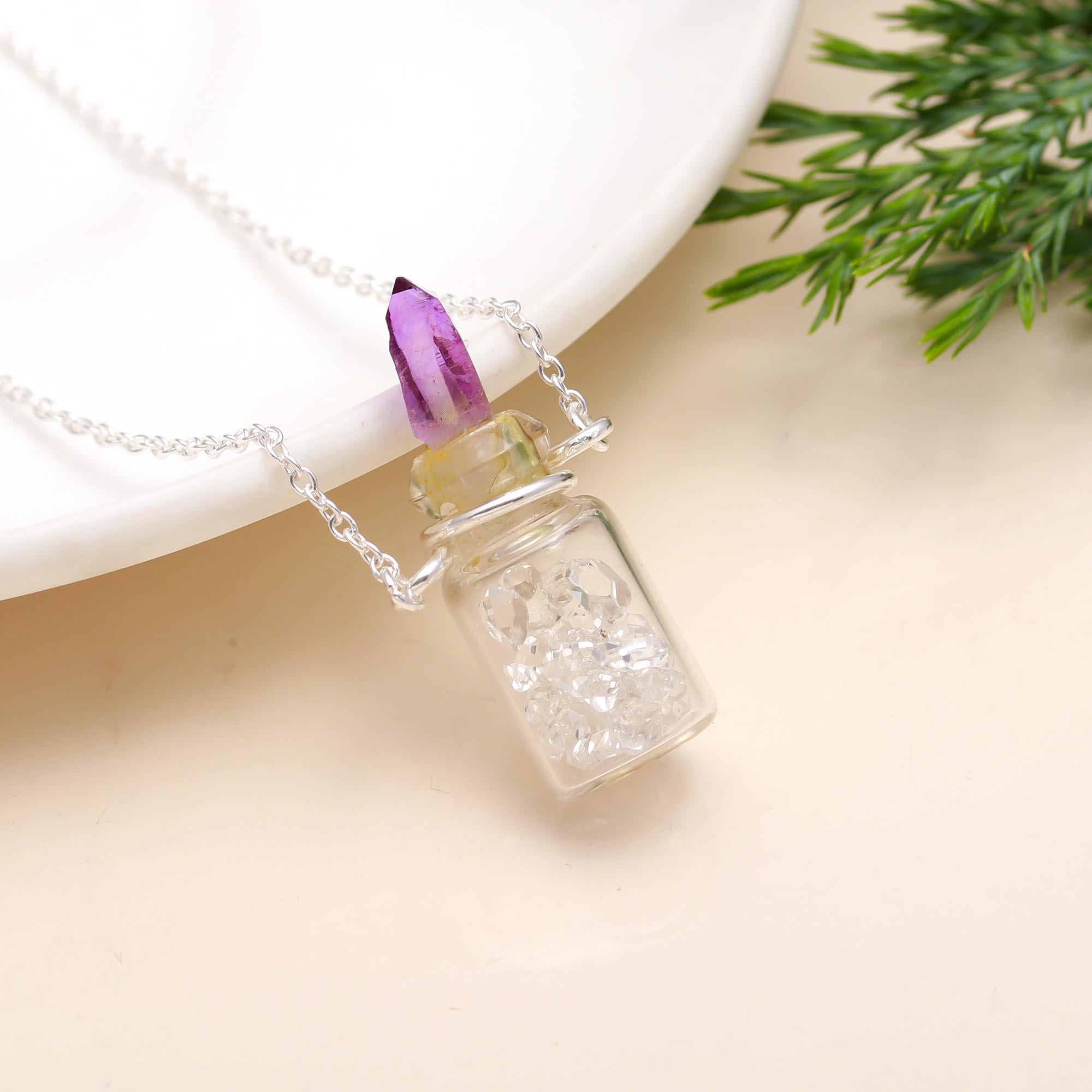 The Crystal Vessel: Amethyst & Quartz Wish Bottle Necklace