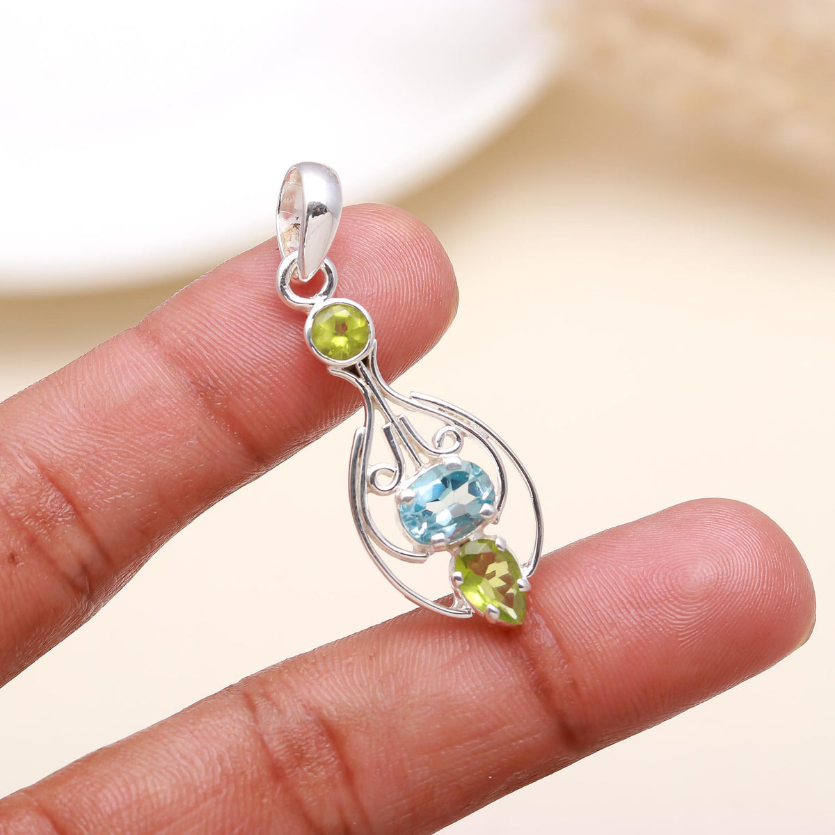 The Garden Teardrop: Three-Stone Filigree Silver Pendant