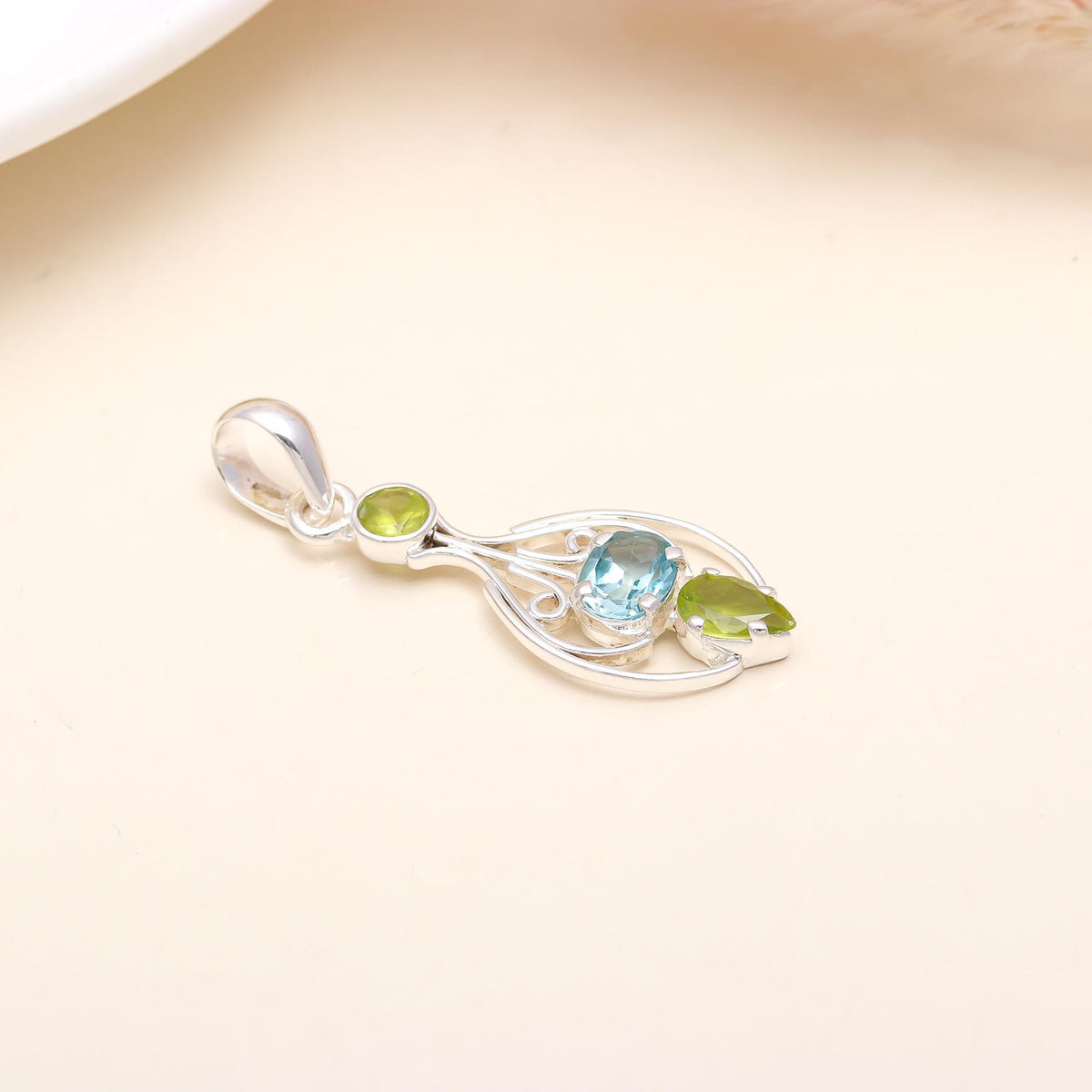The Garden Teardrop: Three-Stone Filigree Silver Pendant