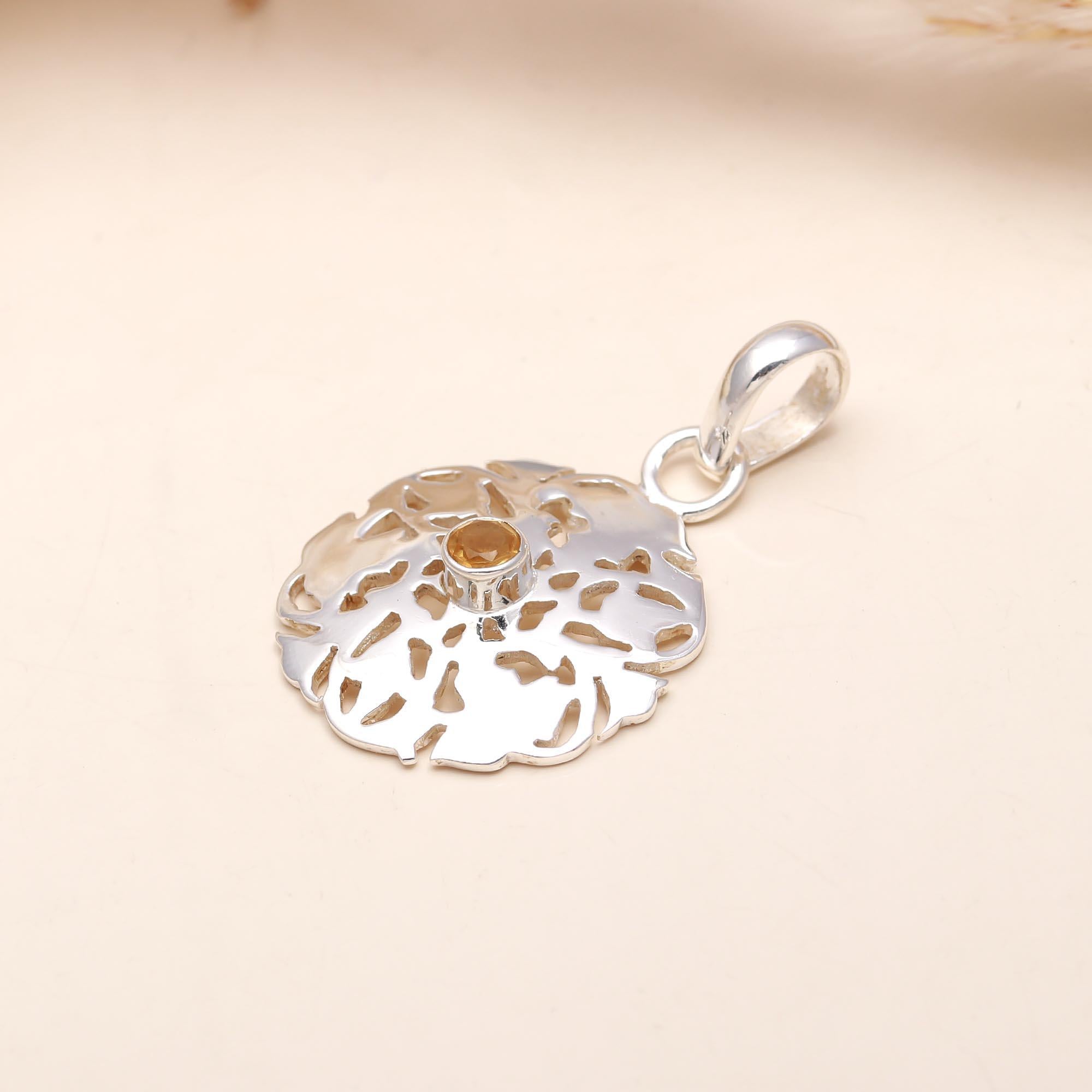 The Golden Lattice: Citrine & Organic Cutout Silver Pendant
