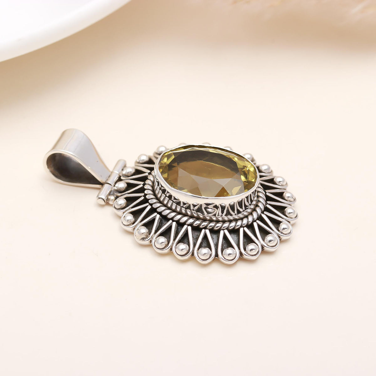 The Solar Emblem: Vintage Style Lemon Quartz Pendant