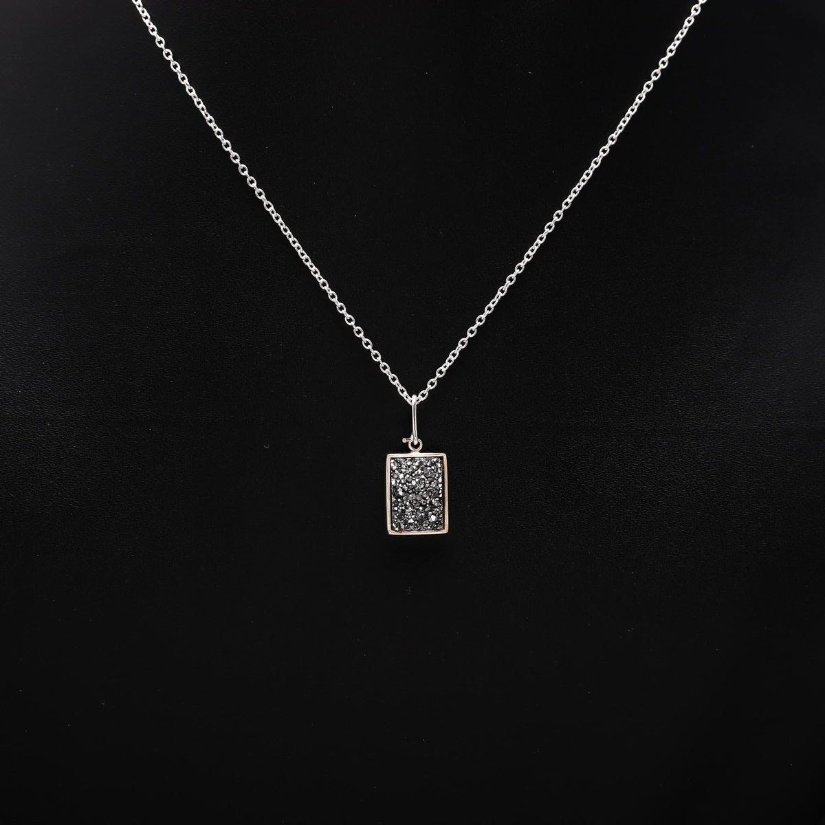 925 Silver Titanium Drusy Pendant Necklace